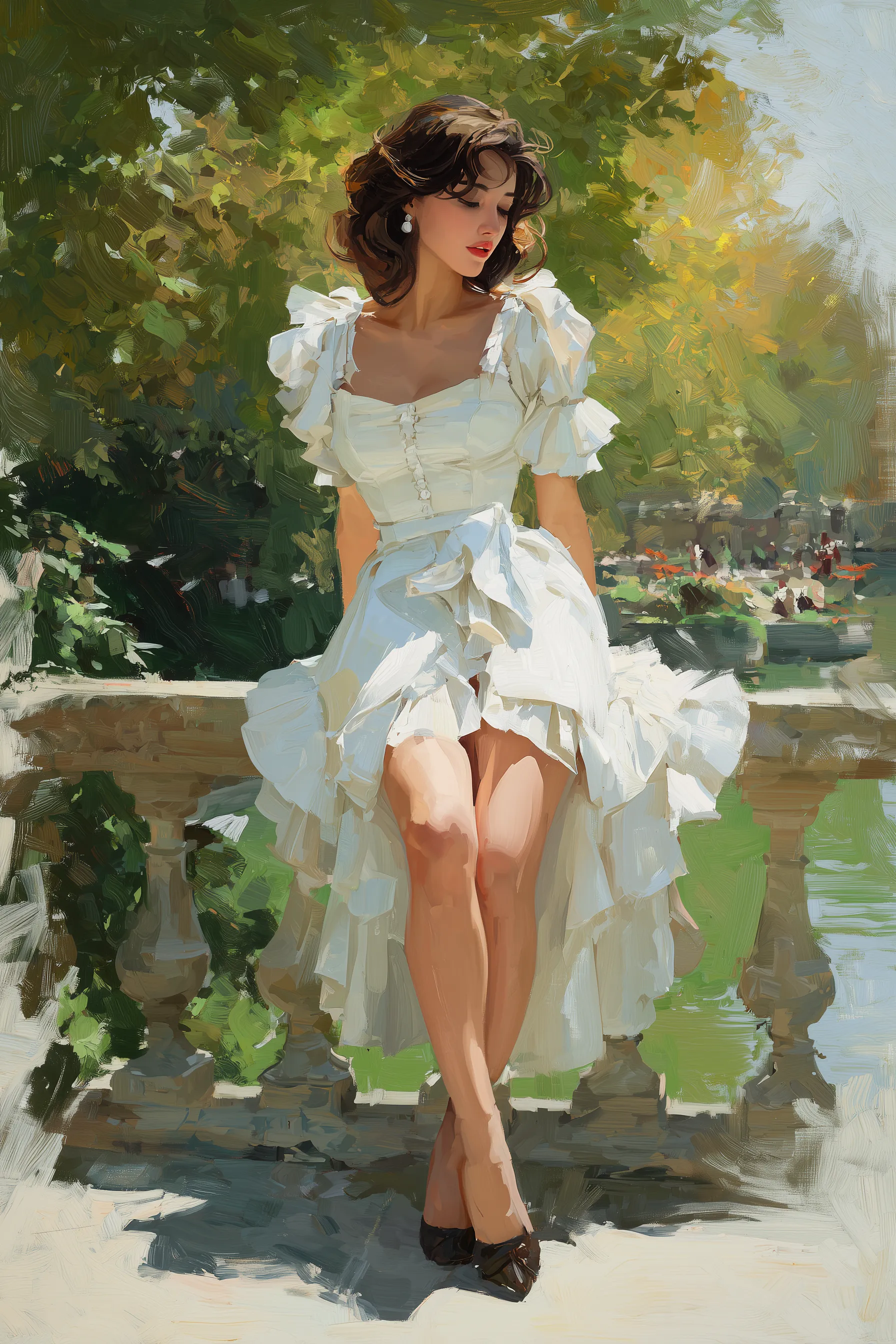 pure color, an stunning beauty with stylish dress, long leg pure color, an stunning beauty with stylish dress, long leg, wide hips, oil painting, in the style of Paul Chabas, Alina Aenami, and John Singer Sargent

