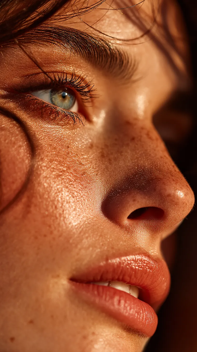 macro close-up of cheek and nose area with refined glass skin, natural glow, perfect lighting and color tone for skincare advertising macro close-up of cheek and nose area with refined glass skin, natural glow, perfect lighting and color tone for skincare advertising

